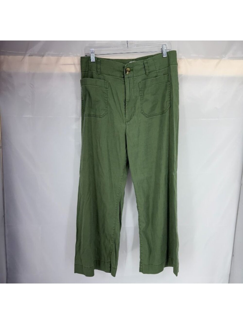 Maeve Anthropologie Women 31 The Colette Wide Leg Pant Cropped Green Linen Blend - Picture 2 of 8